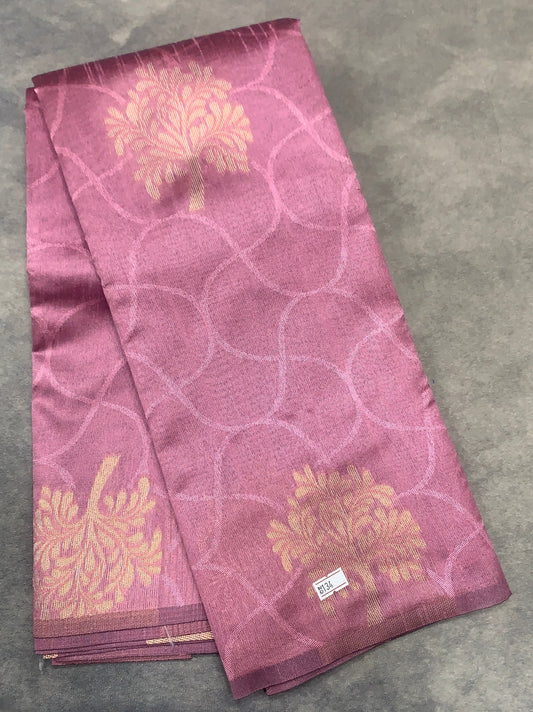 Onion Pink Colour Jute Silk Saree with Flower Butta, Borderless