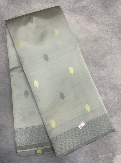 Light Grey Colour Semi Soft Silk Saree with Butta and Silver Zari Border