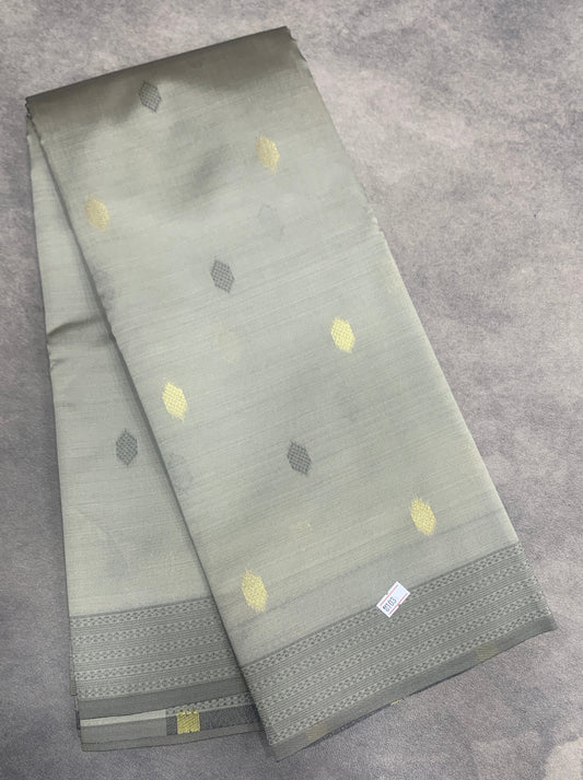 Light Grey Colour Semi Soft Silk Saree with Butta and Silver Zari Border
