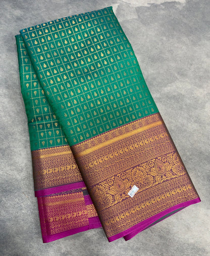 Green Colour Kanchi Style Art Silk Saree with Pink Border and 1000 Butta