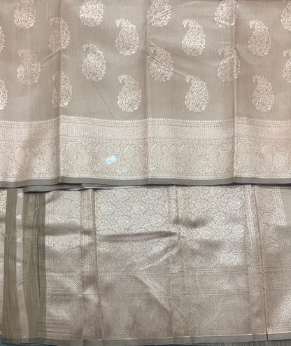 Biscuit Colour Semi Jute Silk Saree with Silver Zari Border