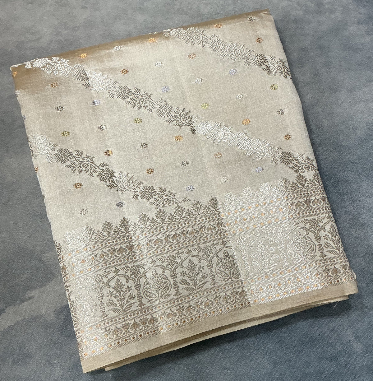 Semi Tussar Silk Saree Tussar Colour with Silver Zari Border
