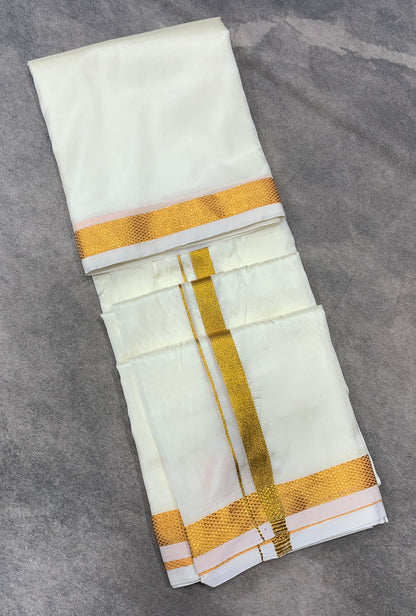 Art Silk Dhoti 8 Mulam Cream Colour Small Border