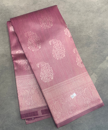 Semi Jute Silk Saree – Pink with Silver Zari Border