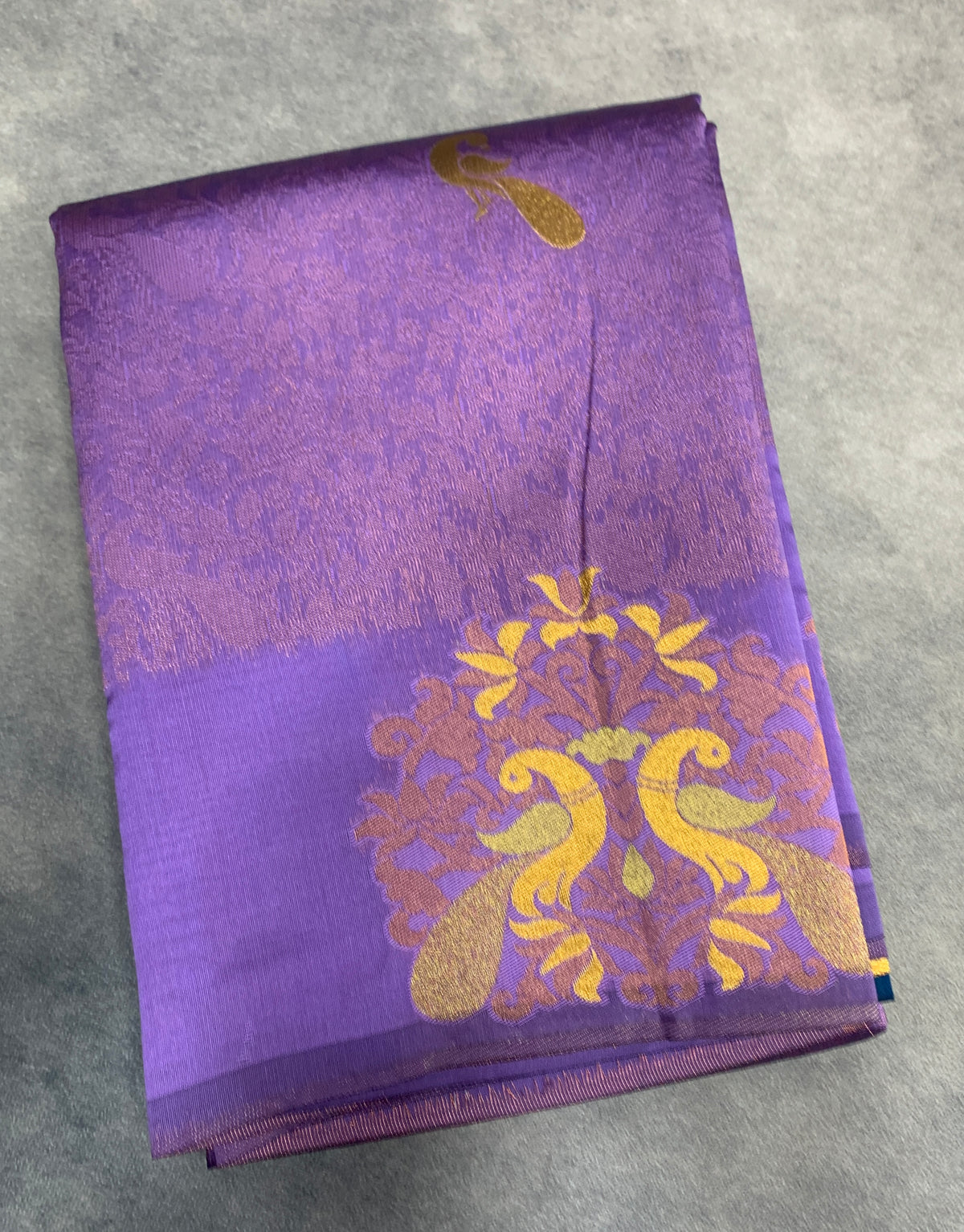 Lavender Colour Semi Silk Saree with Peacock Motif