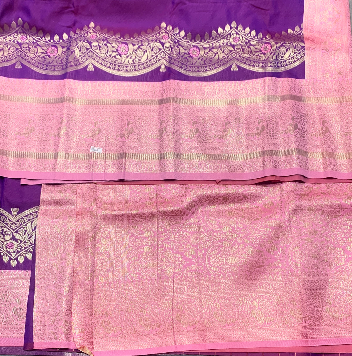 Purple Colour Satin Saree with Light Lavender Colour Ikat Border