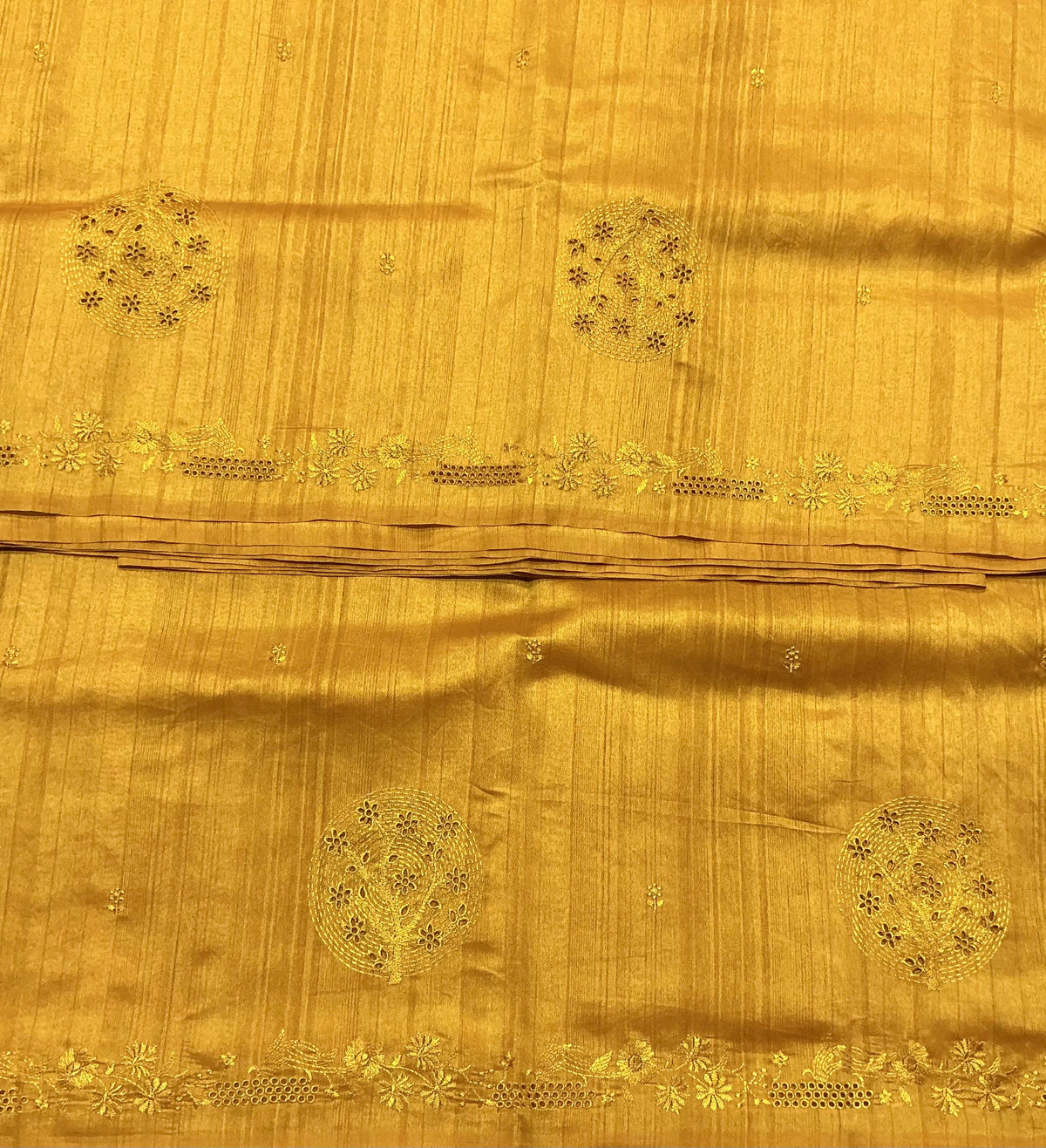Mustard Yellow Tussar Saree with Cut Work Border
