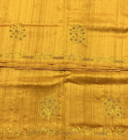 Mustard Yellow Tussar Saree with Cut Work Border
