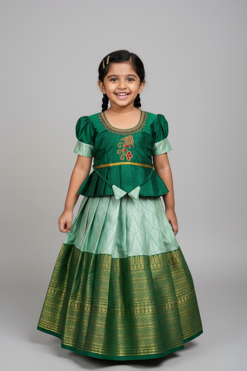 Ready To Wear Pavadai Light Green Color with Green Color Blouse