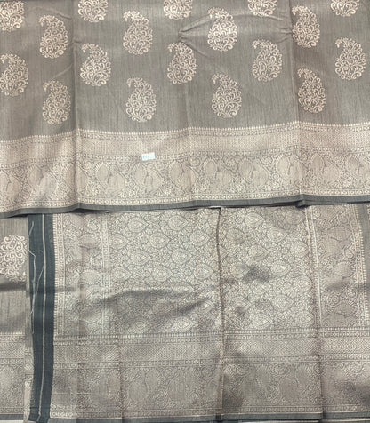 Brown Colour Semi Jute Silk Saree with Silver Zari Border