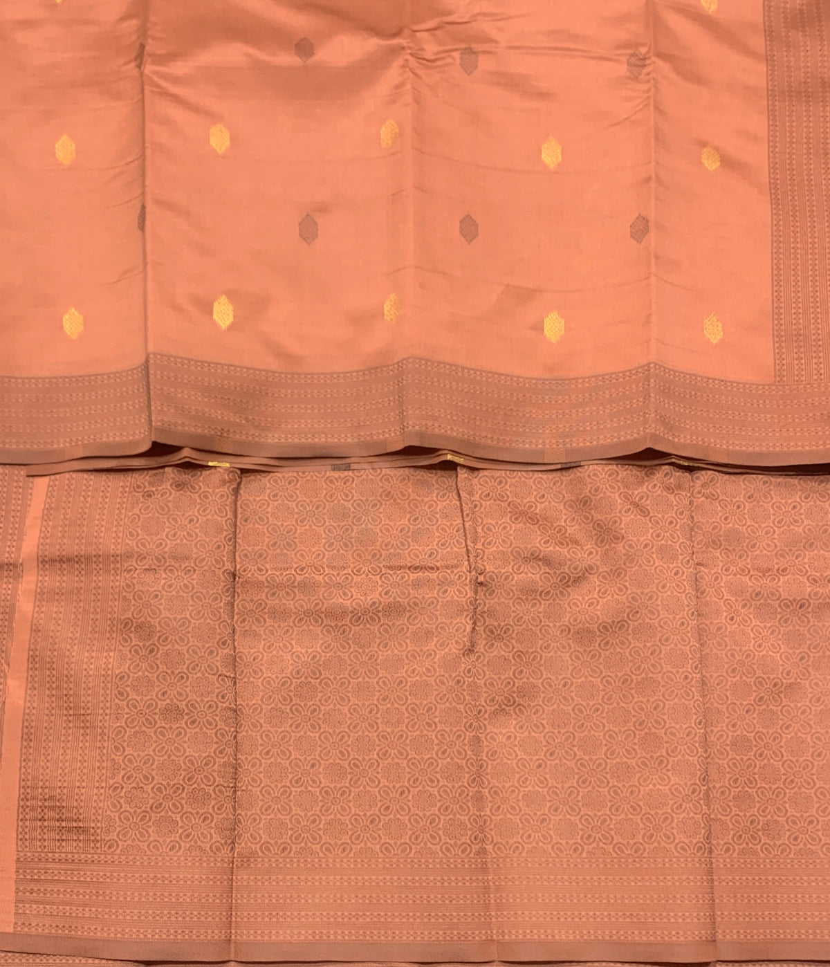 Salmon Colour Semi Soft Silk Saree with Butta and Silver Zari Border