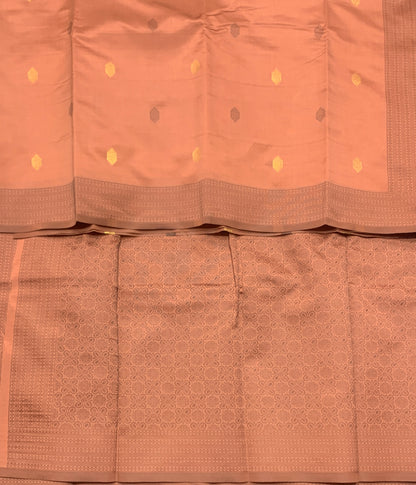 Salmon Colour Semi Soft Silk Saree with Butta and Silver Zari Border