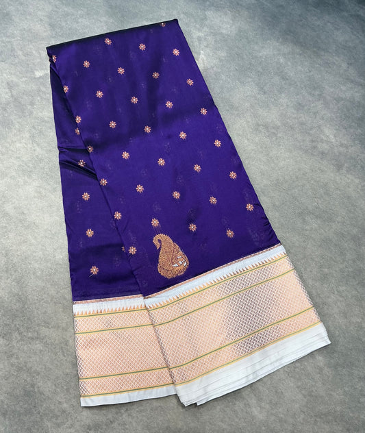 Violet Vegan Silk saree with contrast White Color border