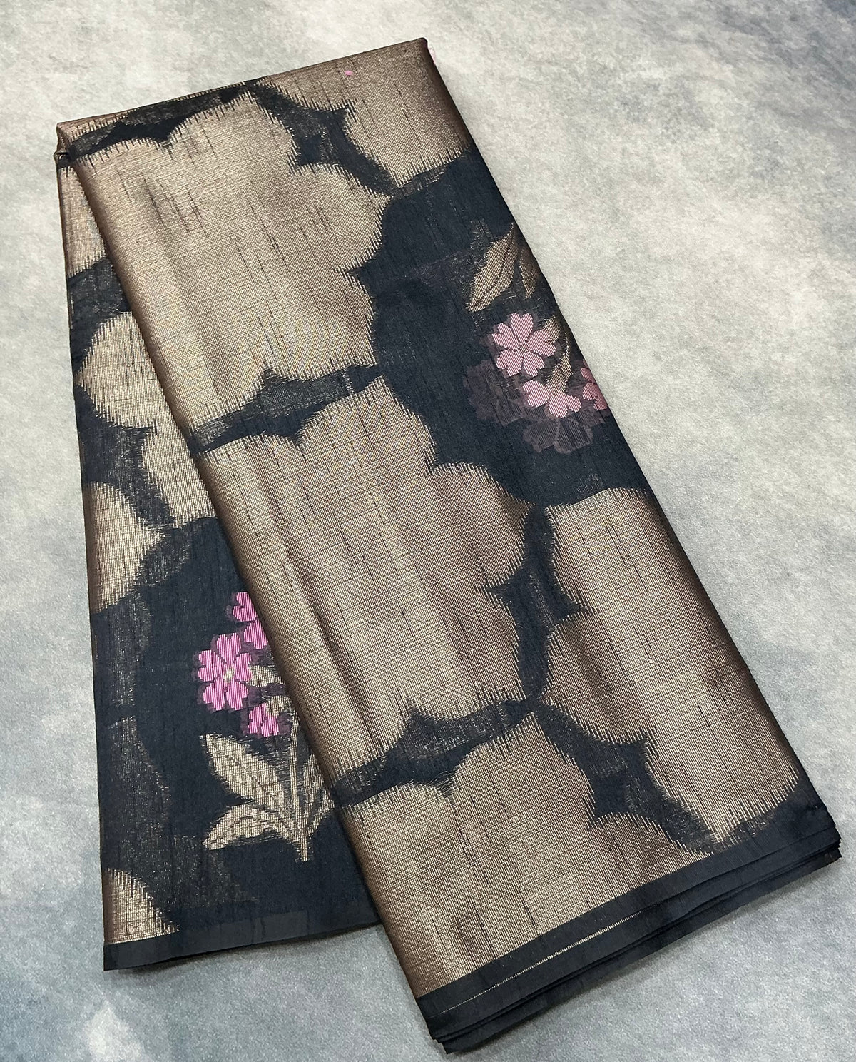 Black Colour Chanderi Silk Saree, Borderless