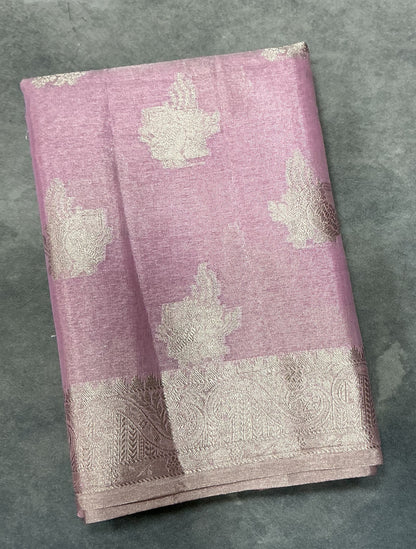 Katan Silk Saree Baby Pink Colour with Silver Zari Border