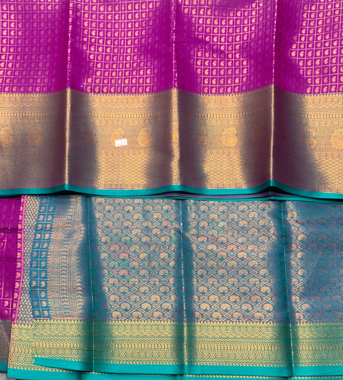 Kanchi Style Art Silk Saree – Magenta with Blue Border and 1000 Butta