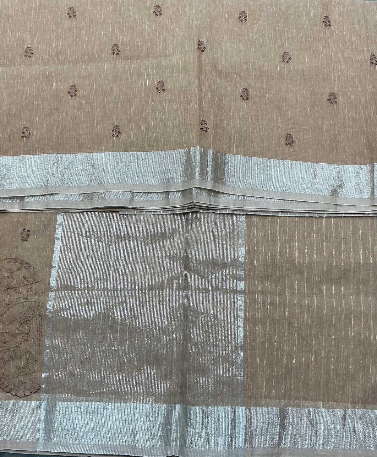 Silk Cotton Saree Brown Colour with Silver Zari Border