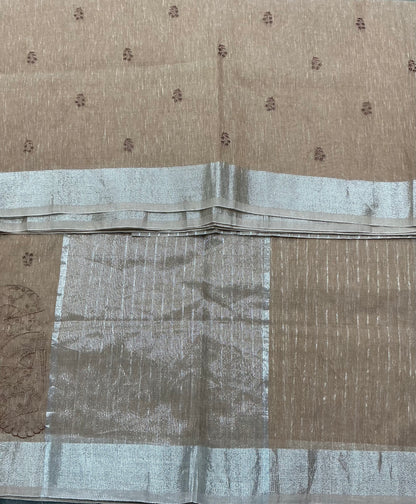 Silk Cotton Saree Brown Colour with Silver Zari Border