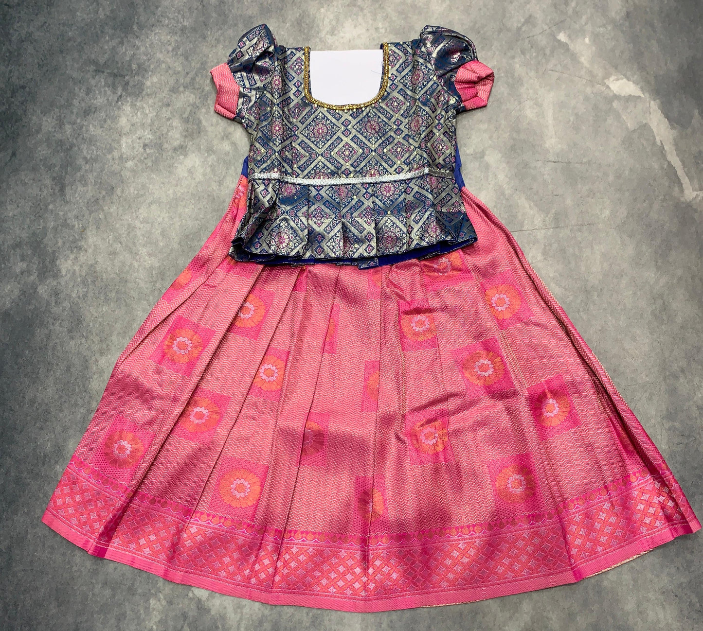 Ready To Wear Pavadai Pink Colour with Blue Colour Blouse