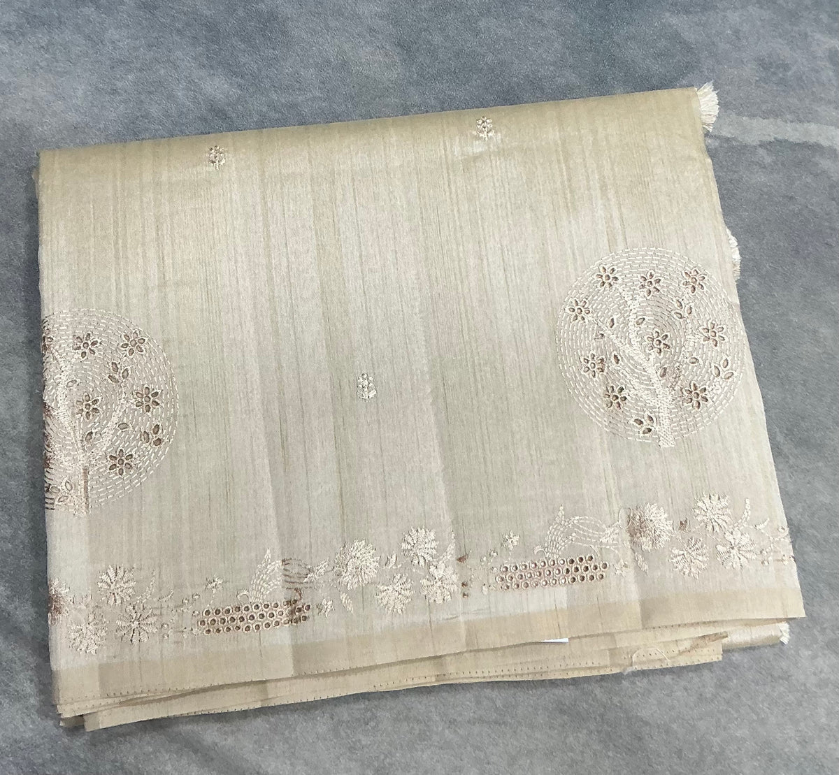 Cream Tussar Saree with Cut Work Border