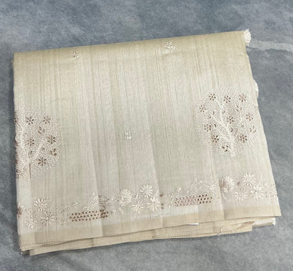 Cream Tussar Saree with Cut Work Border