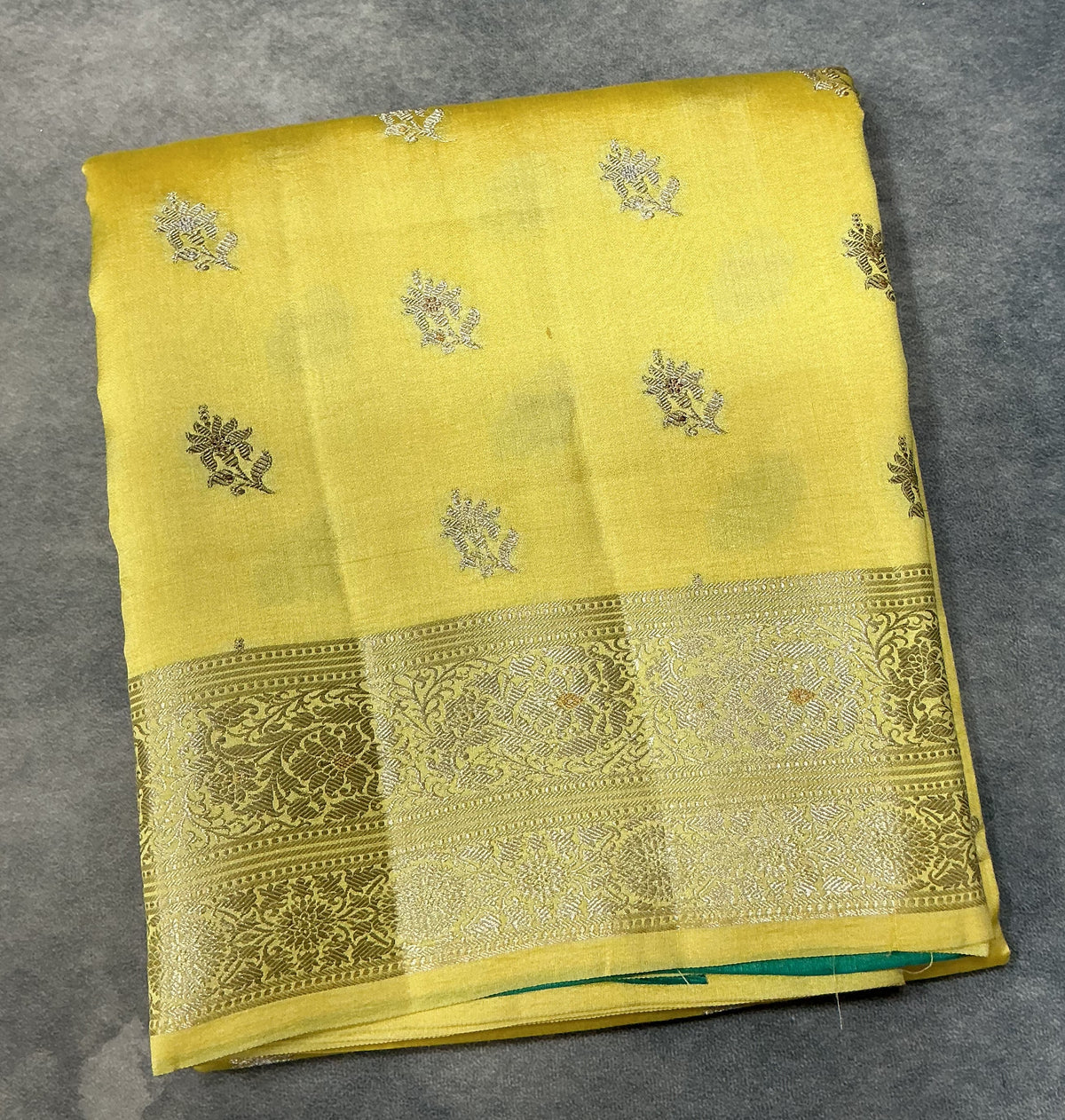 Semi Tussar Silk Saree Yellow Colour with Silver Zari Border