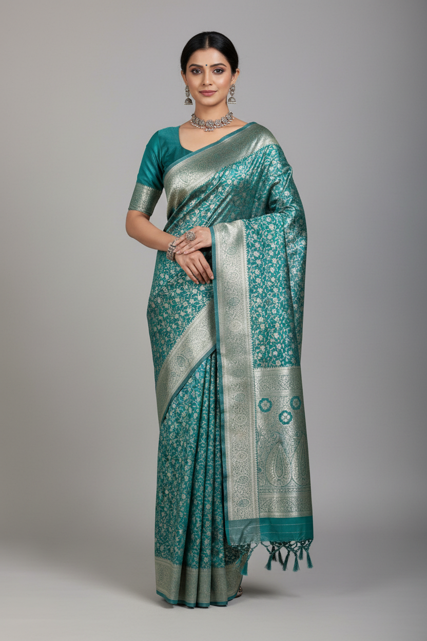 Light Green Color Tissue Saree with Self Colour Border