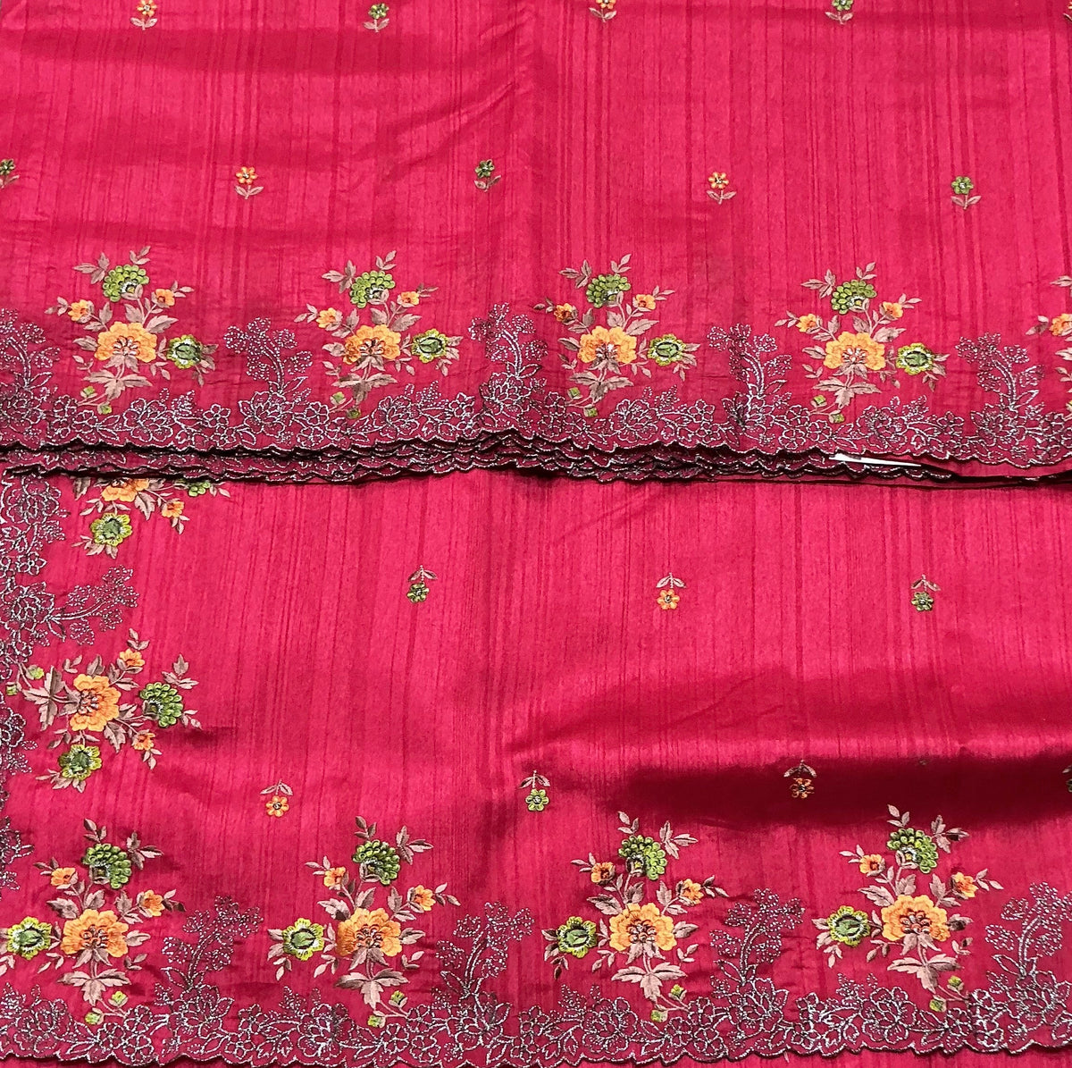 Dark Pink Color Tussar Saree with Embroidered Border