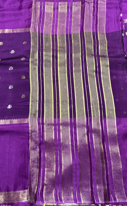 Semi Banarasi Saree Violet Color with Zari Border