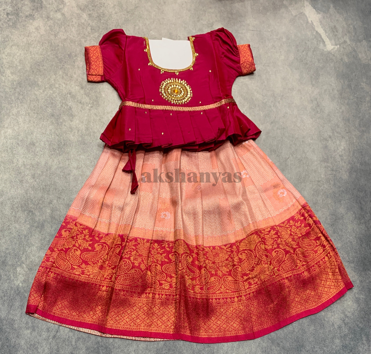 Ready To Wear Pavadai Peachish Pink Color with Dark Pink Color Blouse