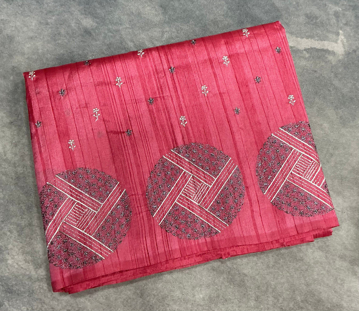 Tomato Pink Tussar Saree with Embroidery Work Border