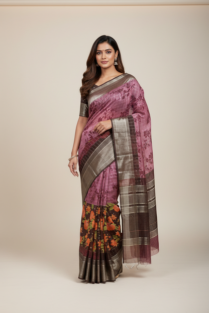 Semi Crepe Silk Saree - Onion Pink Color