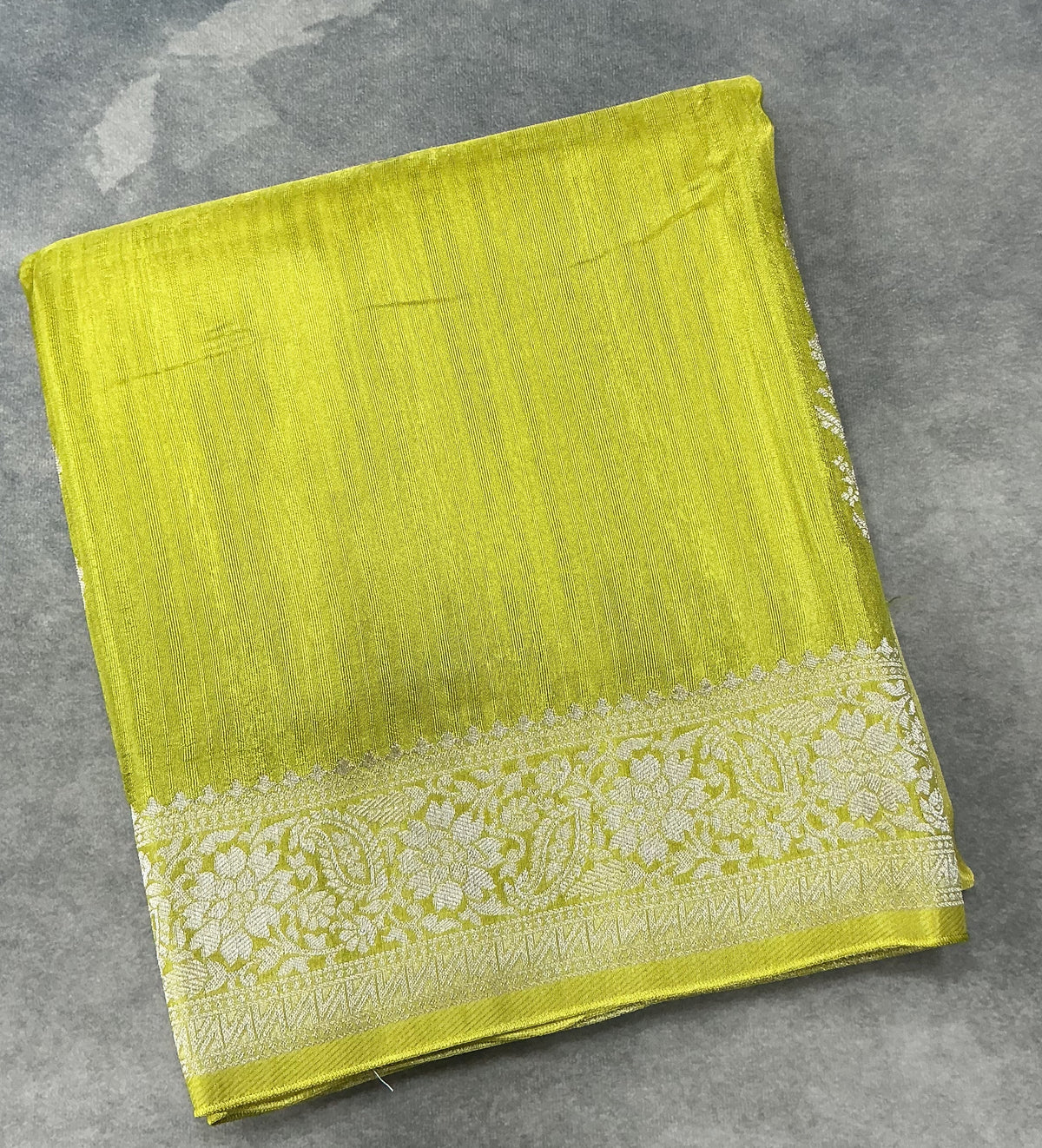 Semi Banarasi Saree Apple Green Color with Silver Zari Design Border