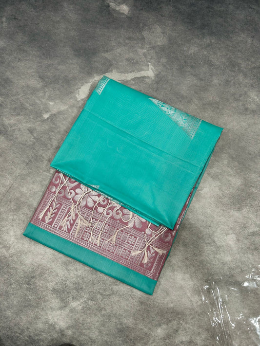 Teal Blue soft silk saree