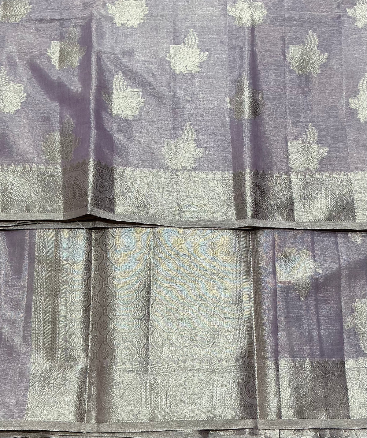 Katan Silk Saree Lavender Colour with Silver Zari Border