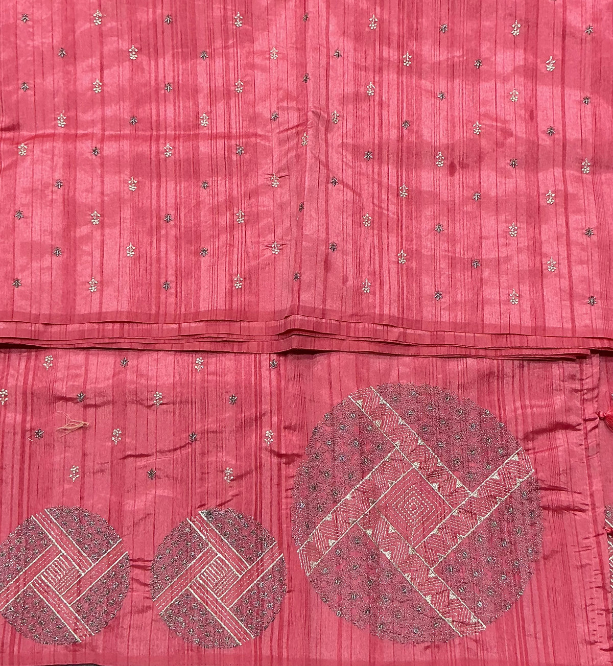 Tomato Pink Tussar Saree with Embroidery Work Border