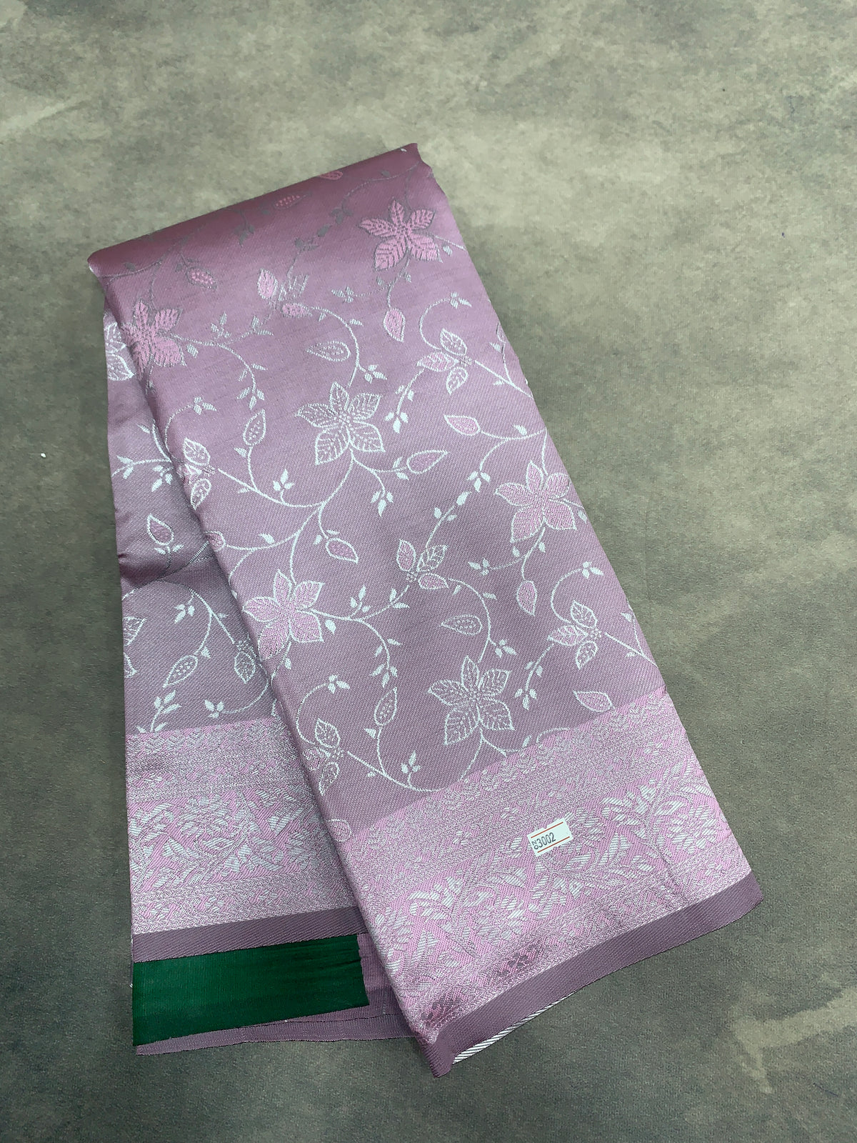 Jute Silk Saree – Light Lavender with Floral Creeper