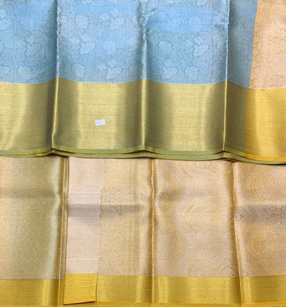 Sapphire Colour Semi Silk Saree with Golden Zari Border