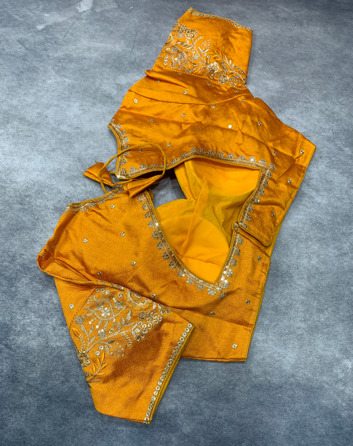 Ready-to-Wear Embroidered Silk Blouse - Mustard (Silver Embroidery)