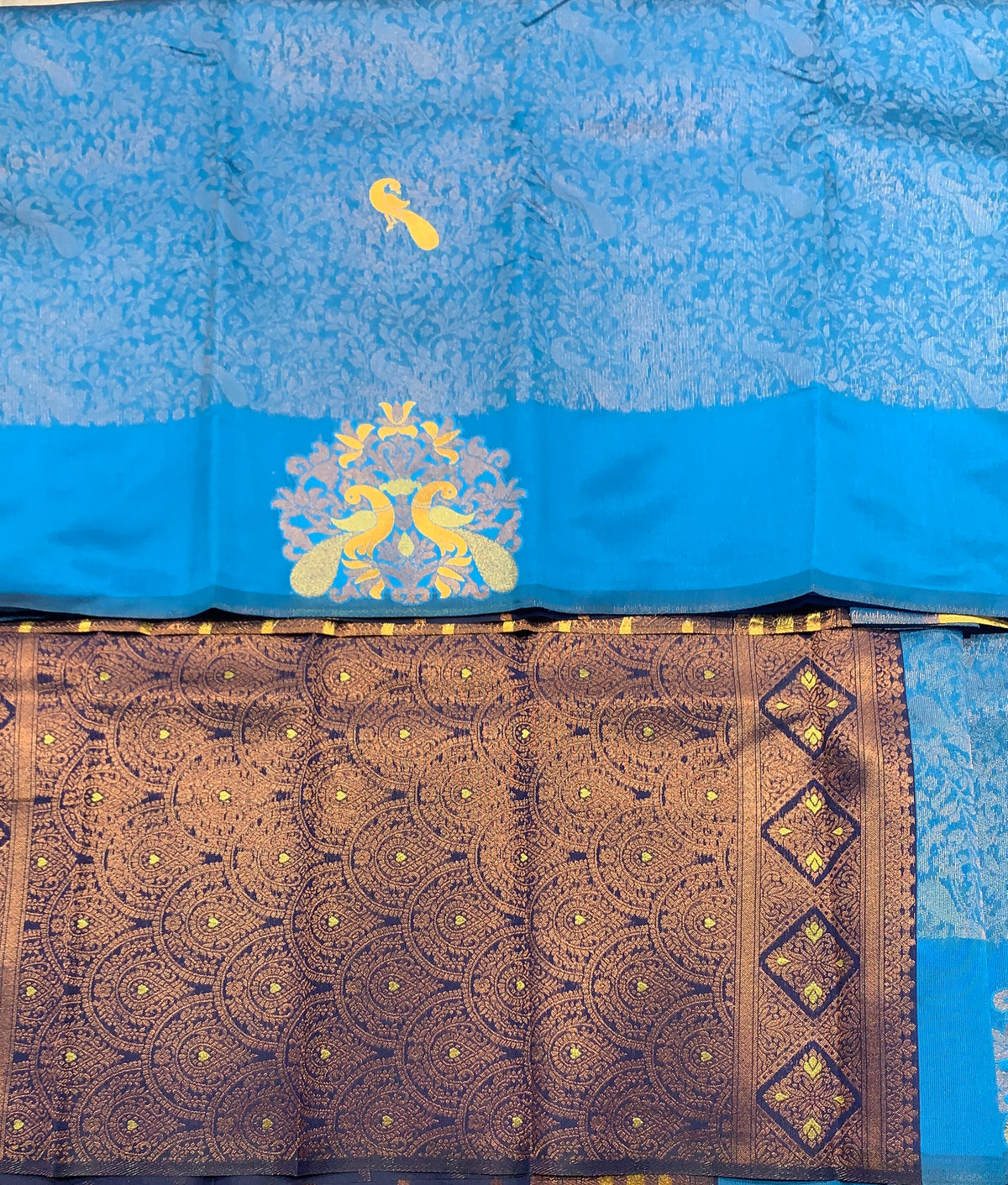 Blue Colour Semi Silk Saree with Peacock Motif