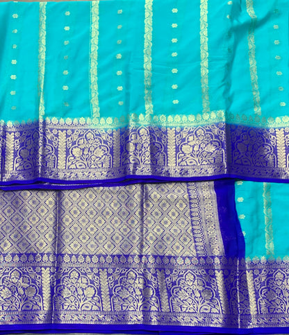 Sky Blue Colour Mysore Crepe Silk Saree with Blue Colour Border