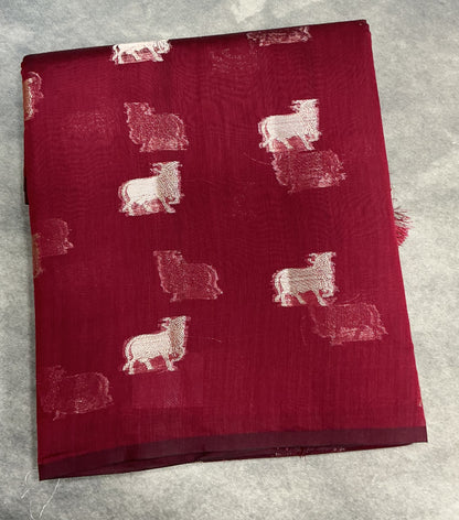 Silk Cotton Saree Maroon Colour with Kamadhenu Butta