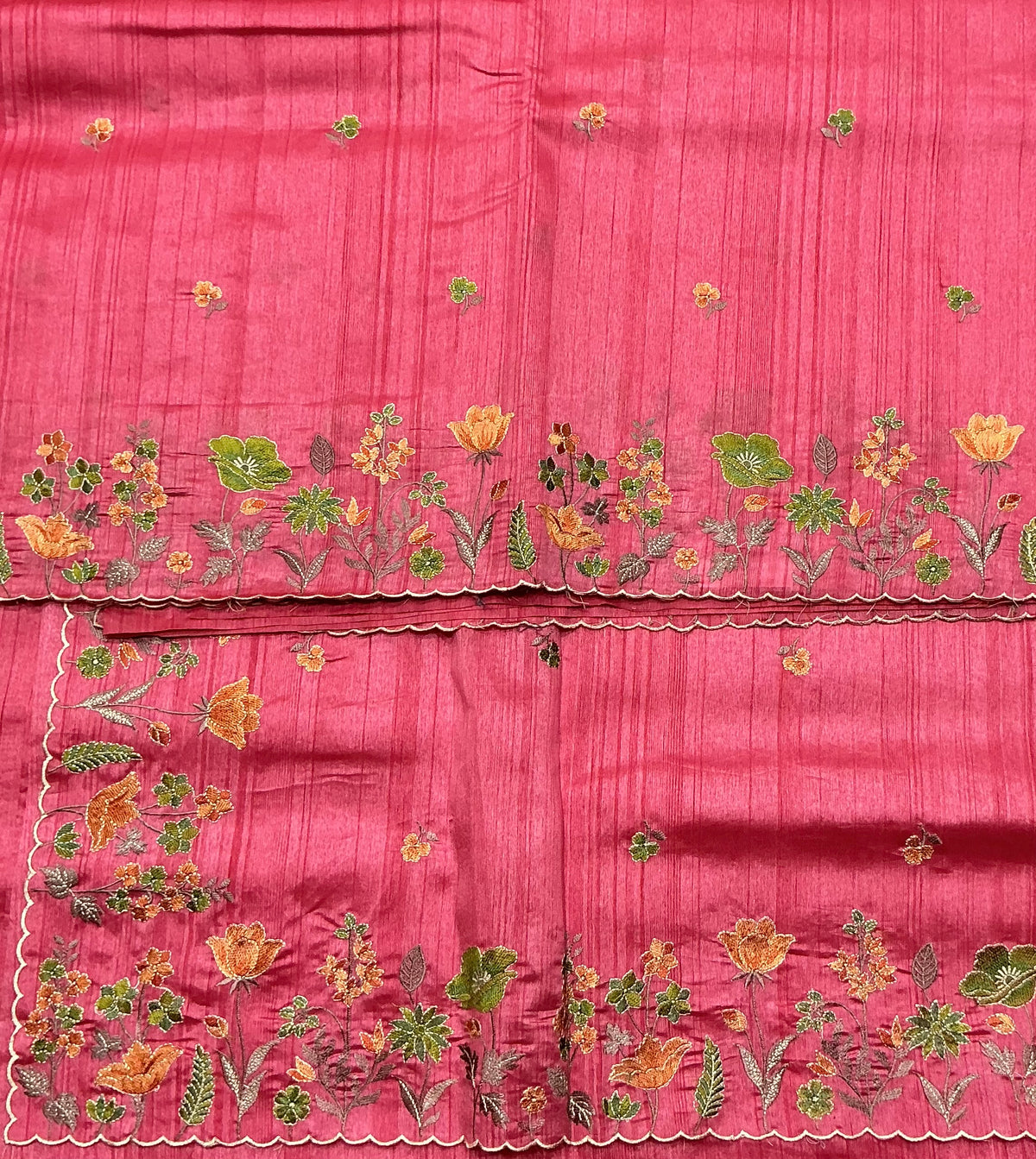Pink Color Tussar Saree with Embroidered Border