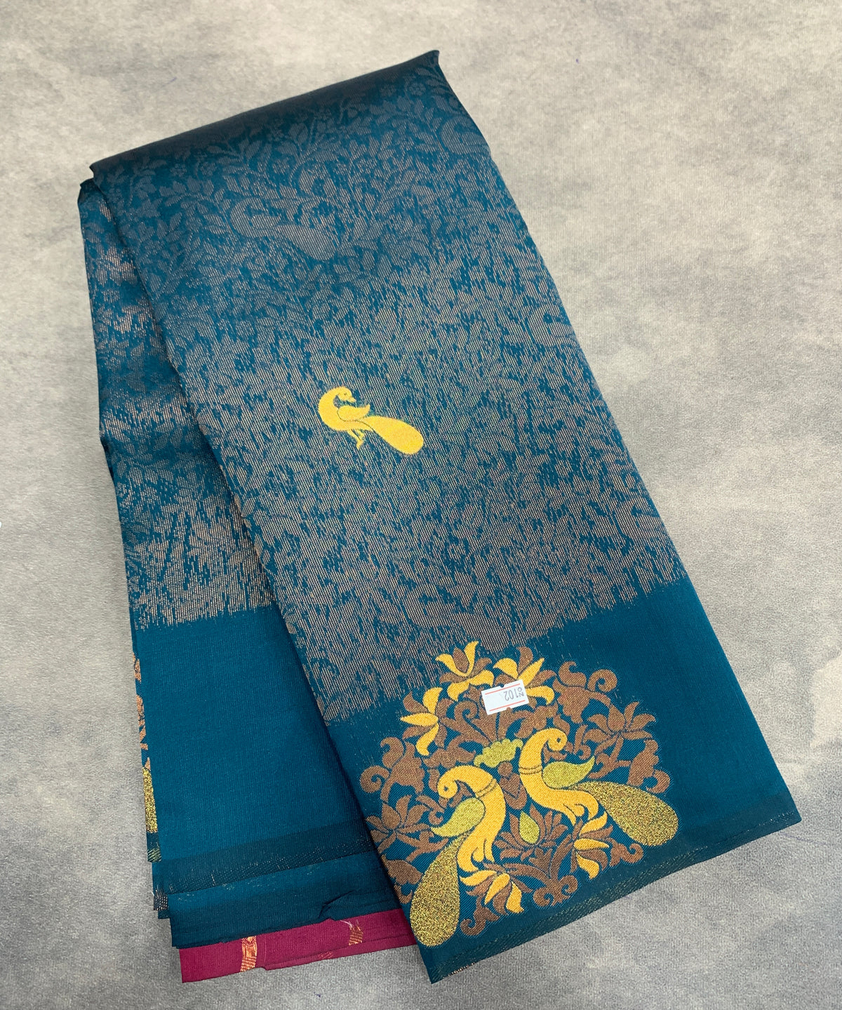 Rama Blue Colour Semi Silk Saree with Peacock Motif