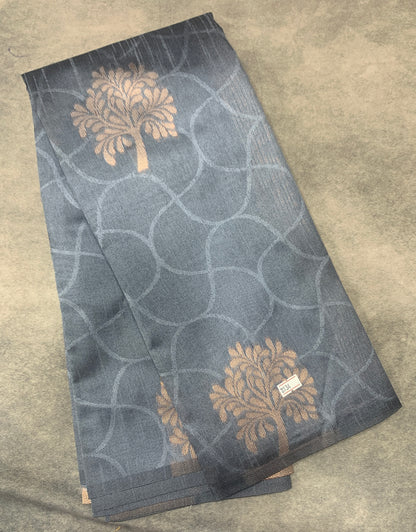 Grey Colour Jute Silk Saree with Balloon Butta, Borderless