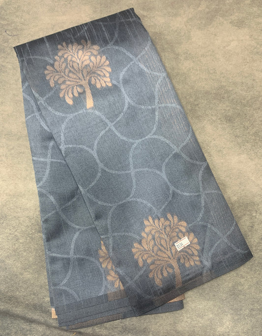 Grey Colour Jute Silk Saree with Balloon Butta, Borderless
