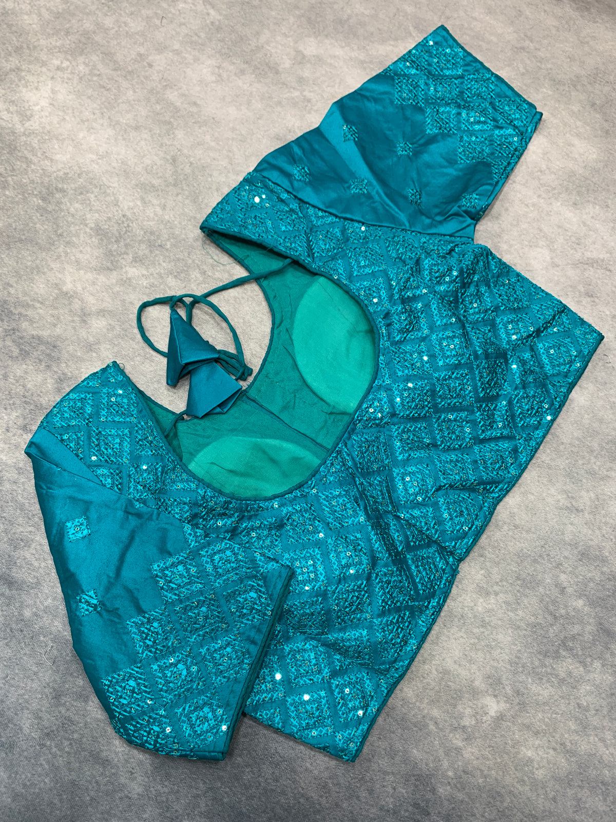 Ready-to-Wear Embroidered Silk Blouse - Sky Blue (Silver Embroidery)