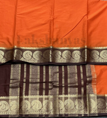 Orange Colour Mysore Crepe Saree with Brown Mango Border