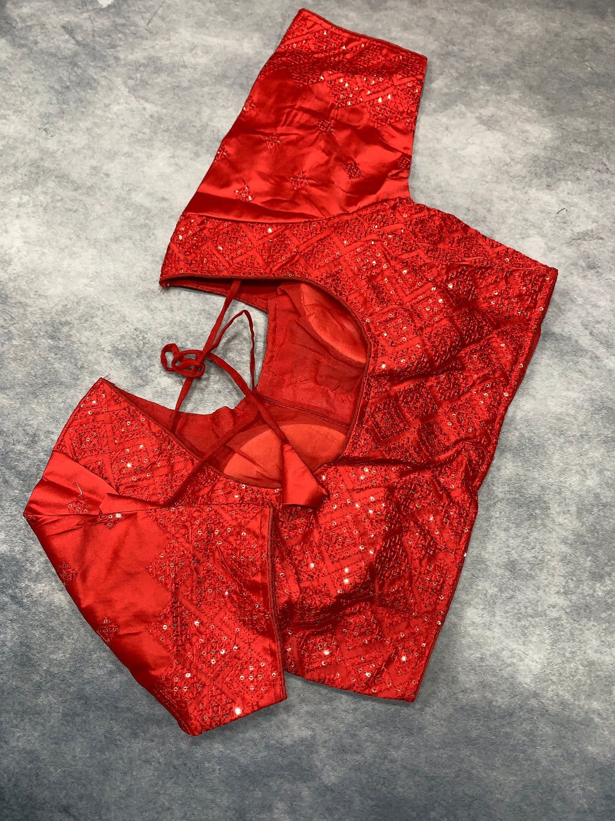 Ready-to-Wear Embroidered Silk Blouse - Red (Silver Embroidery)