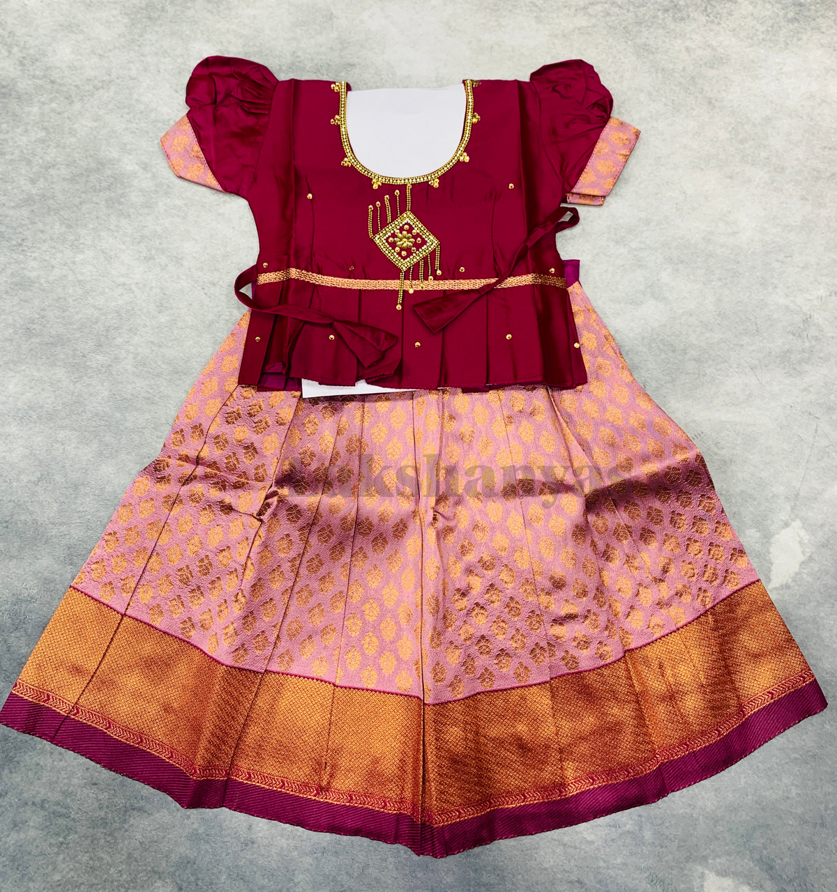Ready To Wear Pavadai Pink Color with Magenta Color Blouse